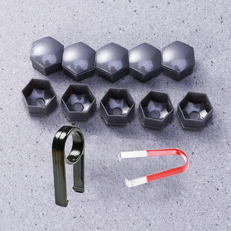Gebildet 24pcs Wheel Nut Cap 17mm Wheel Bolt Nut Caps Covers, Hexagonal Tire Nut Covers with Removal Tool Set for Cars(Gray) - Image 3